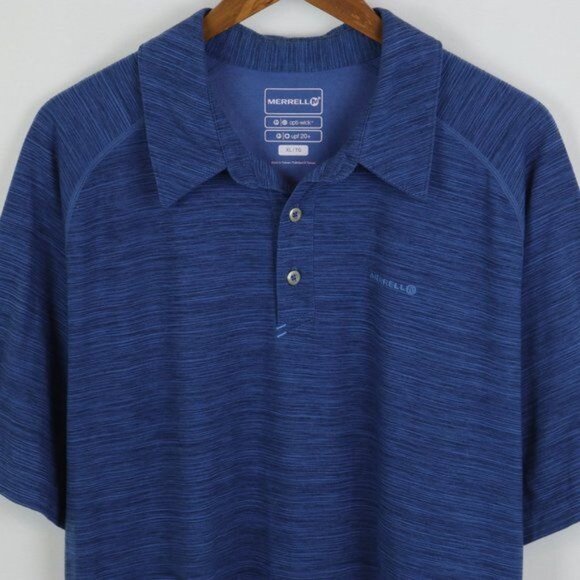 Merrell OptiWick UPF 50 Men's Extra Large Blue Knit Short Sleeve Polo Shirt - Picture 2 of 8
